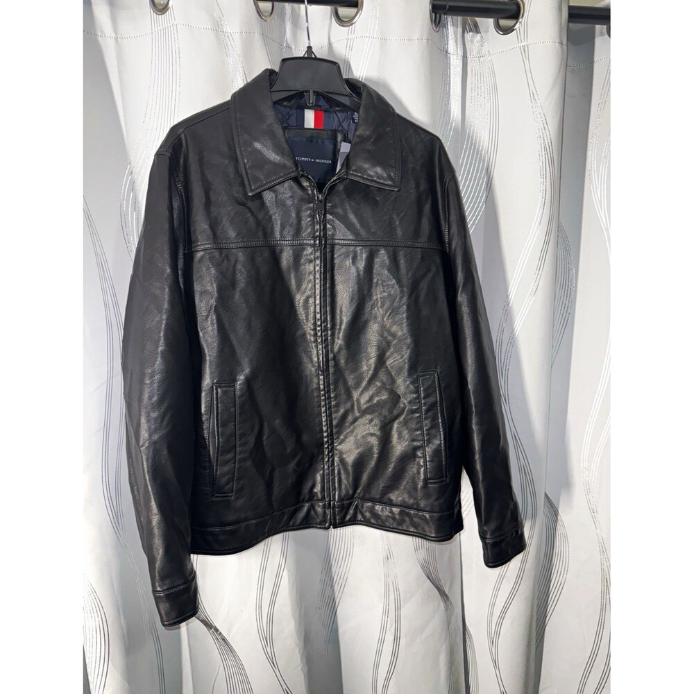 Tommy Hilfiger Men's Black Leather Full Zip Jacket XL